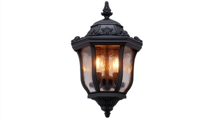 Fototapeta premium Ornate black outdoor wall lamp with frosted glass