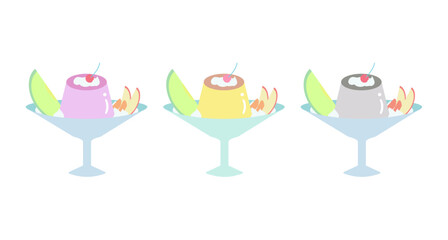 シンプルなプリンアラモードのイラストセット