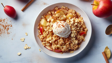 Apple Crisp with Oat Topping and Vanilla Ice Cream