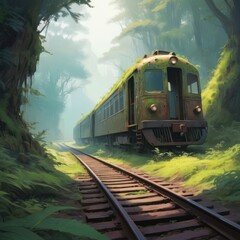 Obraz premium Rusty train in a lush forest