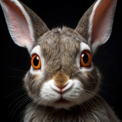 Detailed Portrait of a Cute Brown Rabbit on Black Background
