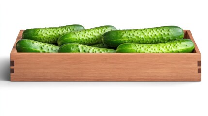 Obraz premium Fresh Cucumbers in Wooden Crate