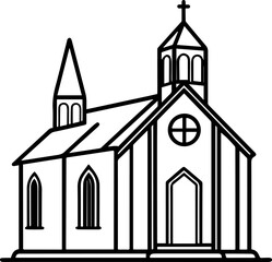 church outline vector illustration line art