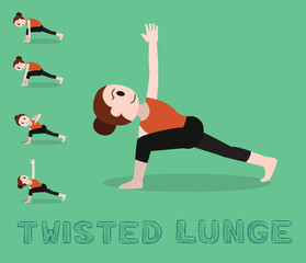 Yoga Tutorial Twisted Lunge Cartoon Vector Illustration