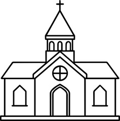 church outline vector illustration line art
