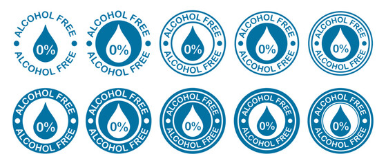 Alcohol free label icon symbol set. No alcohol icon logo sign. Non alcohol stamp. Vector illustration image. Isolated on white background.