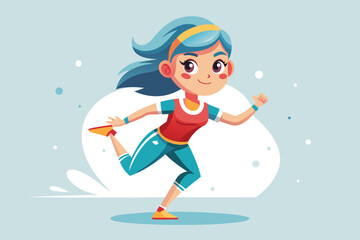 Girl motion enjoying volleyball and summer fun in a colorful cartoon illustration