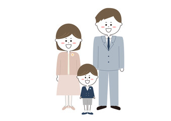 小学校入学式に行く父母と男の子のイラスト