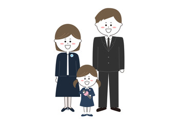 卒園式に行く父母と女の子のイラスト