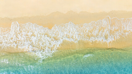 Nature of the beach and sea Summer with sunshine, sandy beaches, clear blue waters sparkling against the blue sky. On an island with good ecology and environment Background for summer vacation