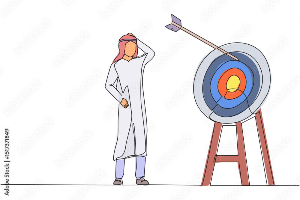 Aufkleber continuous one line drawing ambition arabian businessman arrow missed at the target. failed hit arch