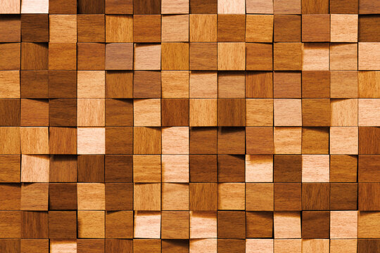 Textured Wooden Mosaic – 3D Pixel Block Surface