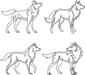  Outline wolf icon set, perfect for logos, apps, or social media.