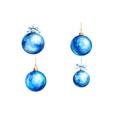 Blue and red Christmas baubles, shiny holiday decorations isolated on a white background