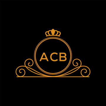 ACB Luxury Monogram Logo Design with Crown and Swirl Ornament. ACB Royal Elegant Initial Emblem.
