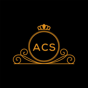 ACS Luxury Monogram Logo Design with Crown and Swirl Ornament. ACS Royal Elegant Initial Emblem.
