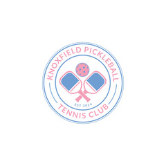Pickleball logo with paddle, ball, and court elements, perfect for clubs, tournaments, and sports brands. Energetic, modern, and designed for active, social players.
