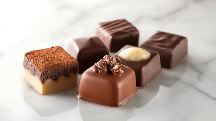 Assorted Chocolate Confections on Marble Surface