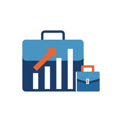 briefcase with bar graph and upward arrow icon rep 