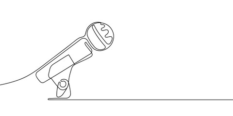 Microphone in continuous line drawing style. Line art of microphone symbol. Minimalist black linear sketch isolated on white background.