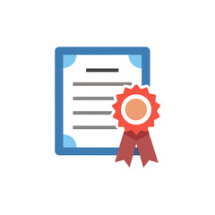 certificate with seal icon in official flat design