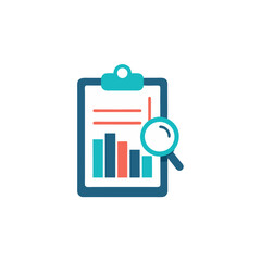 clipboard with bar chart and magnifying glass icon 