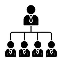 Business organization chart illustrating hierarchy and team structure in a simple black and white style