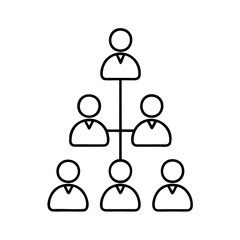 Simple black and white hierarchy chart illustrating business organizational structure or team leadership