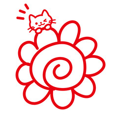 手描きの花マルとネコ