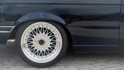 Close-Up of Custom Car Wheel and Tire Excellence. 