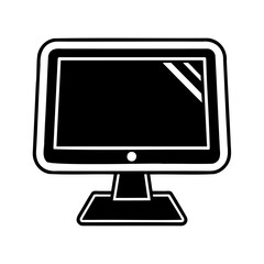 Black and white flat design illustration of a computer monitor isolated on a white background
