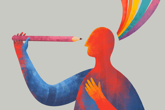 Creative expression through colorful illustration of a person
