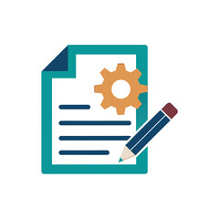 document with pencil and gear icon representing 
