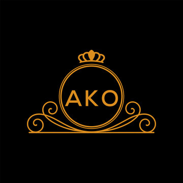 AKO Luxury Monogram Logo Design with Crown and Swirl Ornament. AKO Royal Elegant Initial Emblem.
