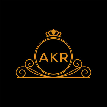 AKR Luxury Monogram Logo Design with Crown and Swirl Ornament. AKR Royal Elegant Initial Emblem.
