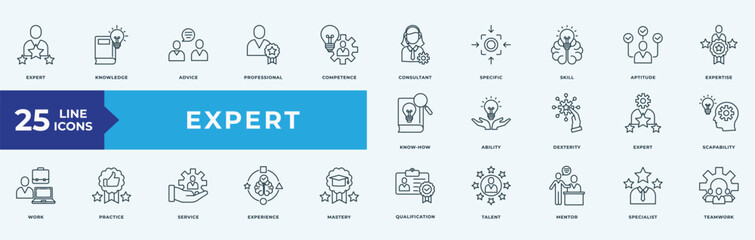 Expert icon collection set with expert, knowledge, advice, professional, competence, consultant, specific, skill
