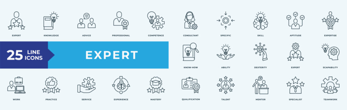Expert icon collection set with expert, knowledge, advice, professional, competence, consultant, specific, skill