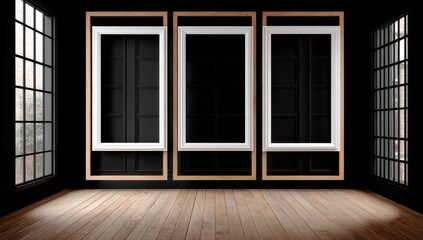 Dark room with white frames