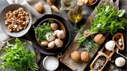 Fresh ingredients for healthy cooking and meals.