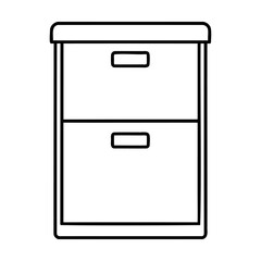 Simple minimalist outline drawing of a two drawer filing cabinet for office organization.