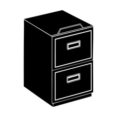 Black and white vector illustration of a two drawer filing cabinet isolated on white background