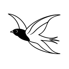 Minimalist black and white vector illustration of a flying swallow bird in flight