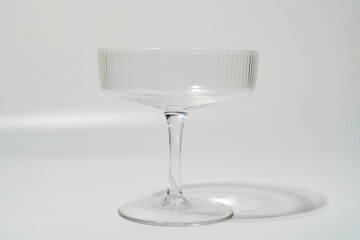 Clear Ribbed Coupe Glass On White Background