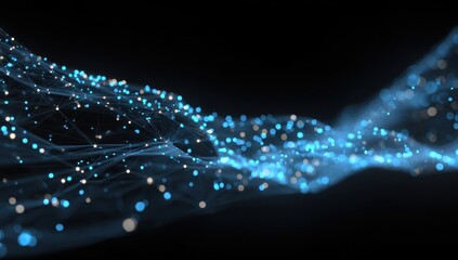 Abstract digital network flowing across dark background