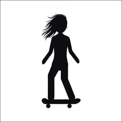 Vector silhouette illustration icon of skateboard player a standing woman figure