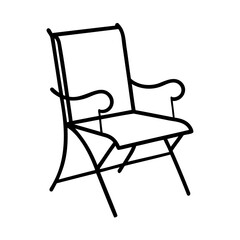 Simple line art illustration of a comfortable outdoor folding armchair on white background