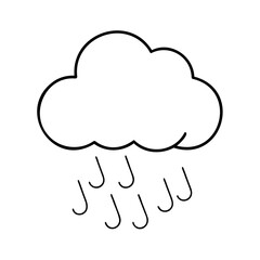 Simple black and white illustration of a rain cloud with falling rain drops