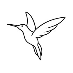 Simple minimalist black and white hummingbird outline flying upward in a modern vector design
