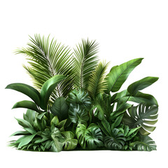 Lush tropical greenery arrangement isolated on transparent background