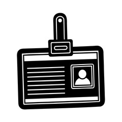 Black and white illustrative office id badge with placeholder profile picture and text lines